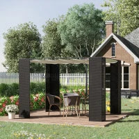 Gazebo Pergola da Giardino 3x3m con Tenda Scorrevole, Struttura in Metallo e Rattan PE, Nero