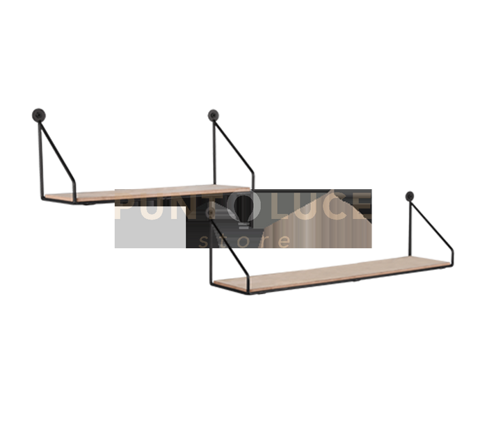 SABRINA SET DI 2 MENSOLE 45CM E 30CM LEGNO E METALLO NERO