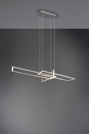 SALINAS SOSPENSIONE LED 34W 4200lm, 3000K TRIPLO RETTANGOLO ACCIAIO SATINATO DIMMERABILE CON INTERRUTTORE L. 110CM