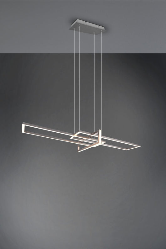 SALINAS SOSPENSIONE LED 34W 4200lm, 3000K TRIPLO RETTANGOLO ACCIAIO SATINATO DIMMERABILE CON INTERRUTTORE L. 110CM