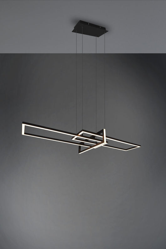 SALINAS SOSPENSIONE LED 34W 4200lm, 3000K TRIPLO RETTANGOLO NERA DIMMERABILE CON INTERRUTTORE L. 110CM