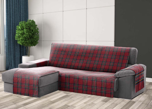 Copridivano Con Penisola Antimacchia Trapuntato Modello Perth Scozzese Rosso - 240cm - Perth