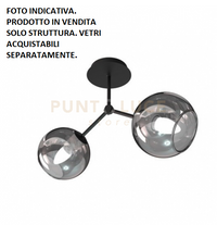 SARA-PL2 N Lampada a soffitto 2 luci solo struttura nero opaco senza vetri attacco E14
