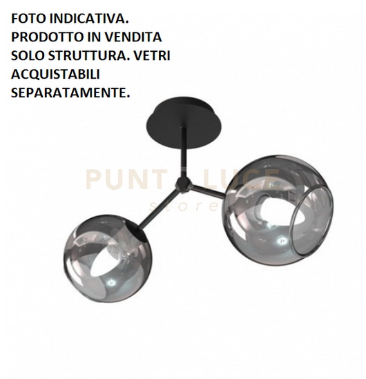 SARA-PL2 N Lampada a soffitto 2 luci solo struttura nero opaco senza vetri attacco E14