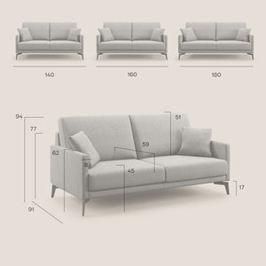 Divano 2 Posti 140x94x90 cm in Tessuto Grigio Chiaro