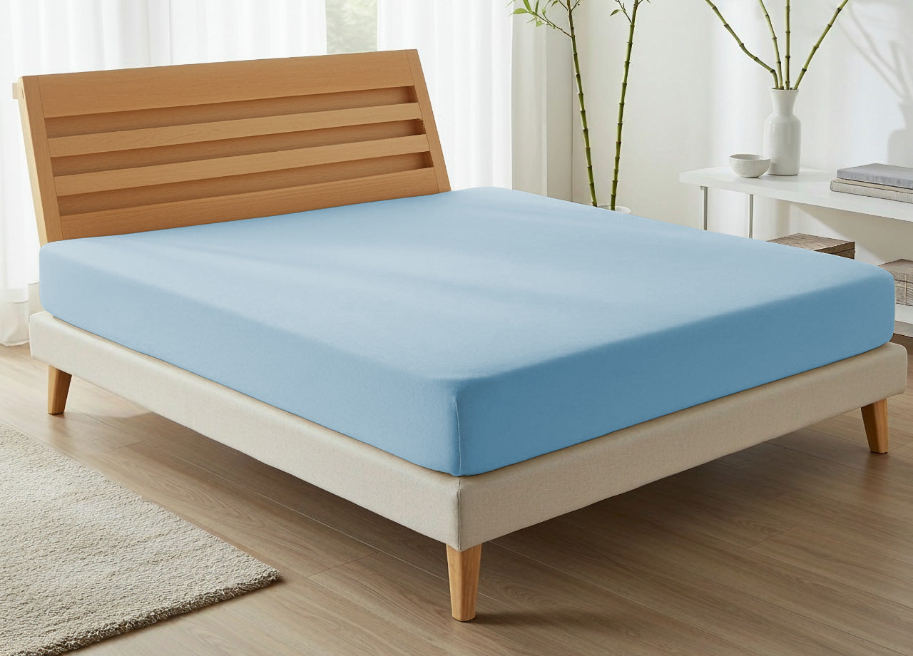 Lenzuola Sotto Con Angoli No Stiro In Tinta Unita Modello Francesca - 2 Piazze - Azzurro