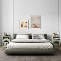 Set di 2 comodini, tavolo da notte con scomparti aperti, design arrotondato, 40 x 30 x 60 cm, verde chiaro