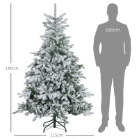 Albero di Natale Innevato con 1321 Rami Ignifughi, in Plastica e Metallo, Ø115x180 cm, Verde