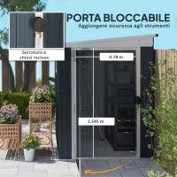 Casetta da Giardino in Acciaio 1.2x1.9 m con Porta Bloccabile e Prese d'Aria, Grigio Scuro