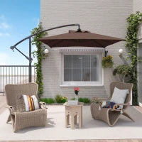 Ombrellone da Giardino Decentrato con Base a Croce e Apertura a Manovella, 294x193cm, Marrone