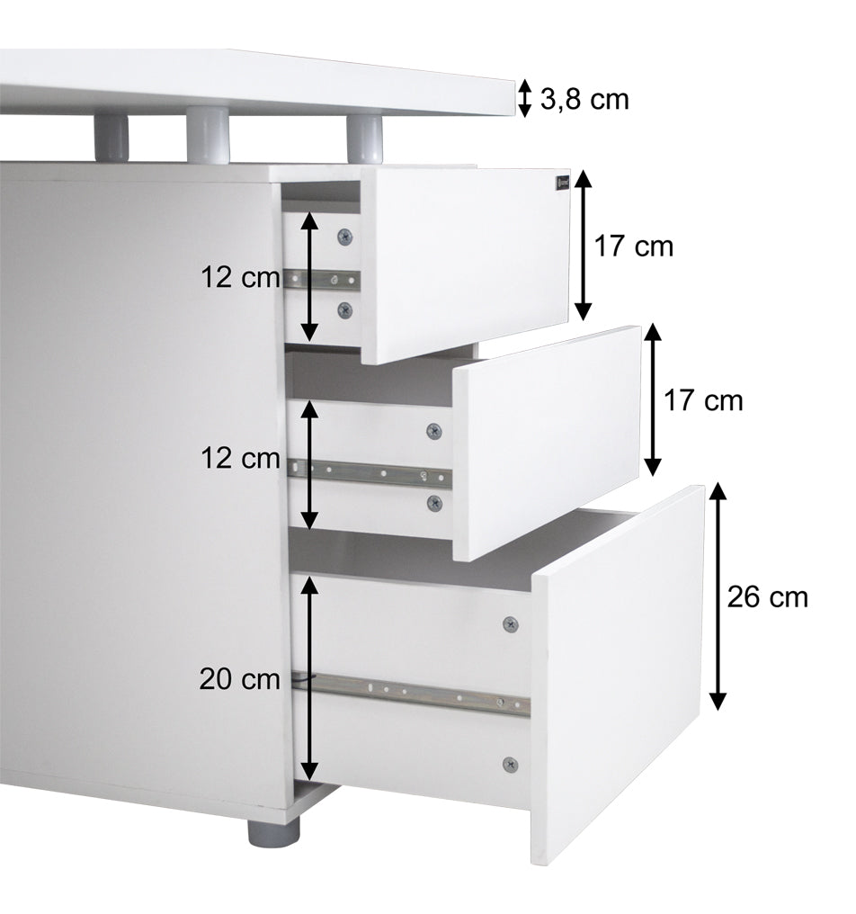 Scrivania per ufficio con cassettiera scrivania per cameretta colore bianco mod. Althea SC08AL