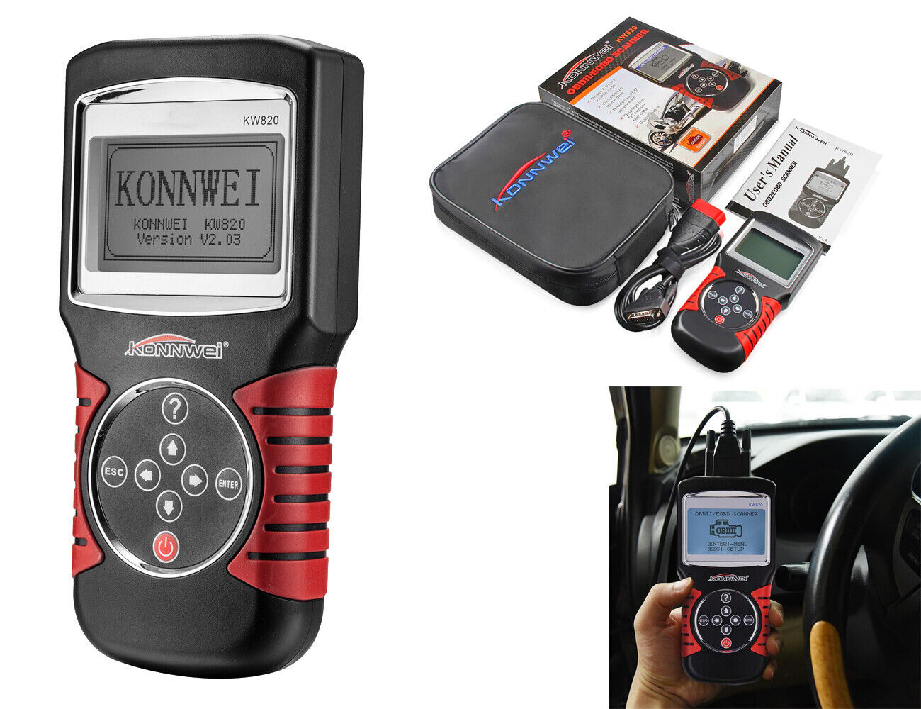 SCANNER STRUMENTO ANALISI ODBII LETTORE CODICI DIASGNOSI ODB2 EOBD KW820