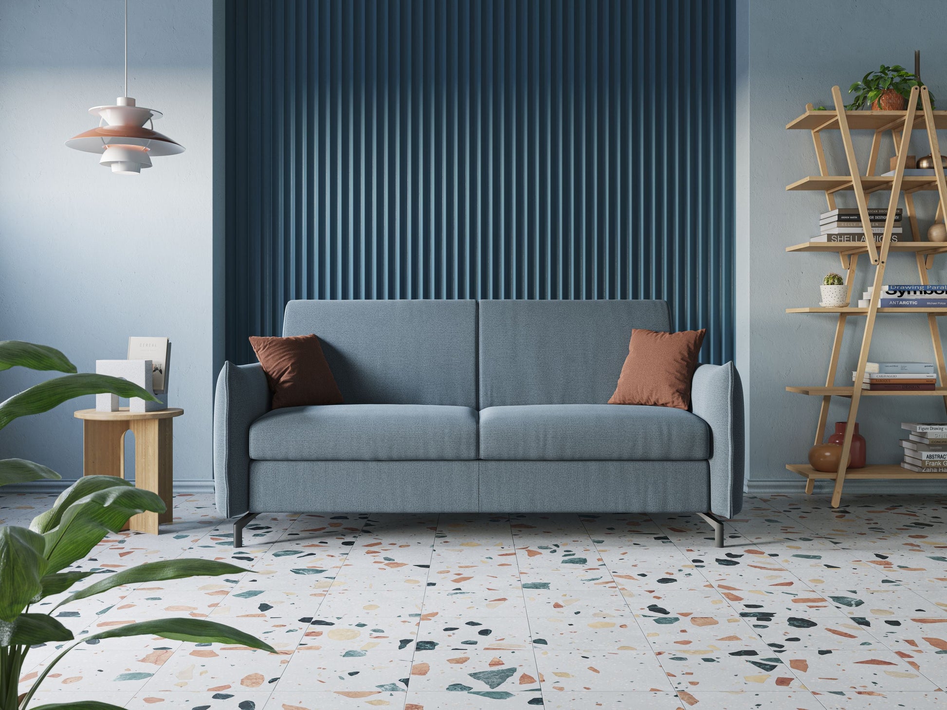 Divano Letto 3 Posti 195x95x96 cm in Tessuto Salmone