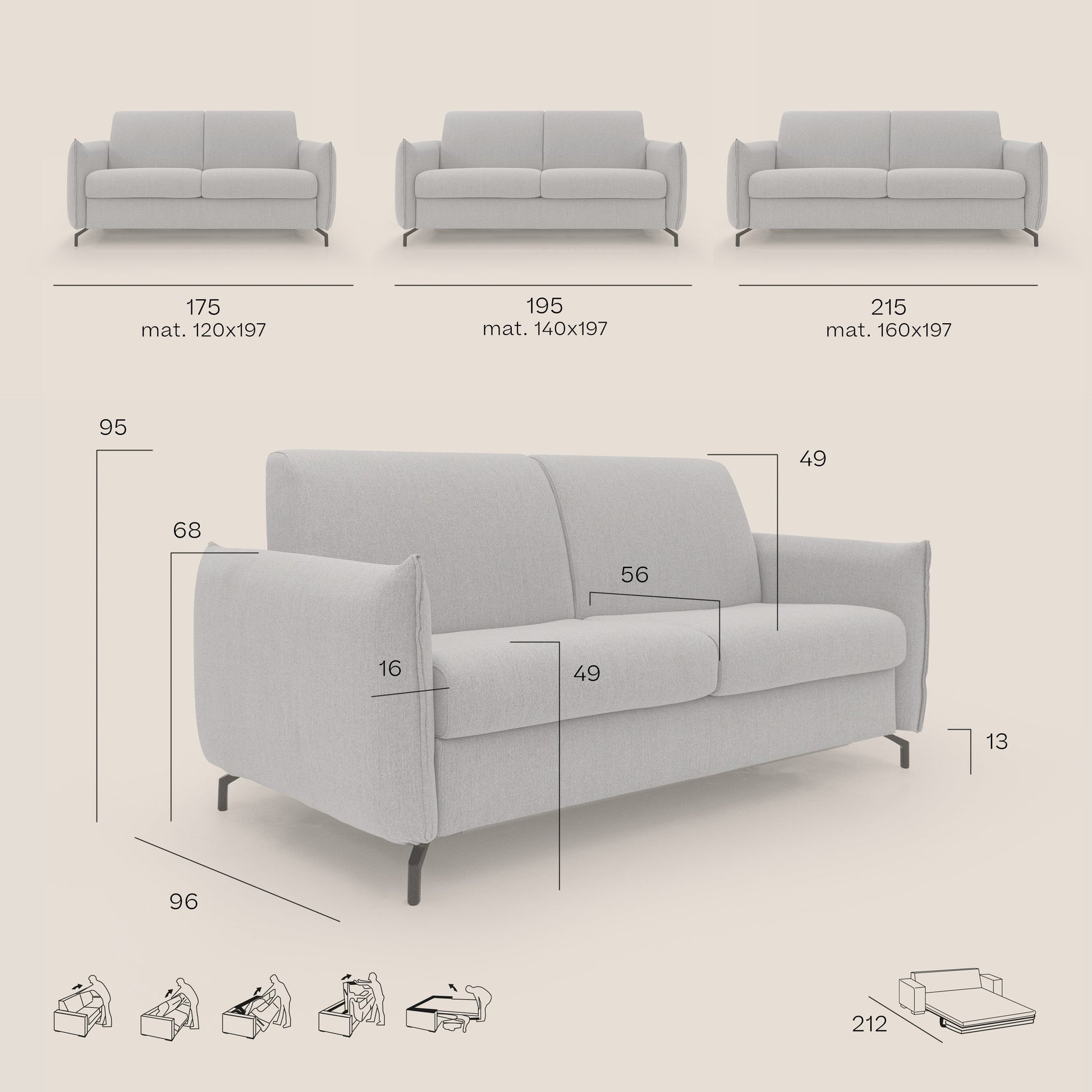Divano Letto 2 Posti 175x95x96 cm in Tessuto Giallo