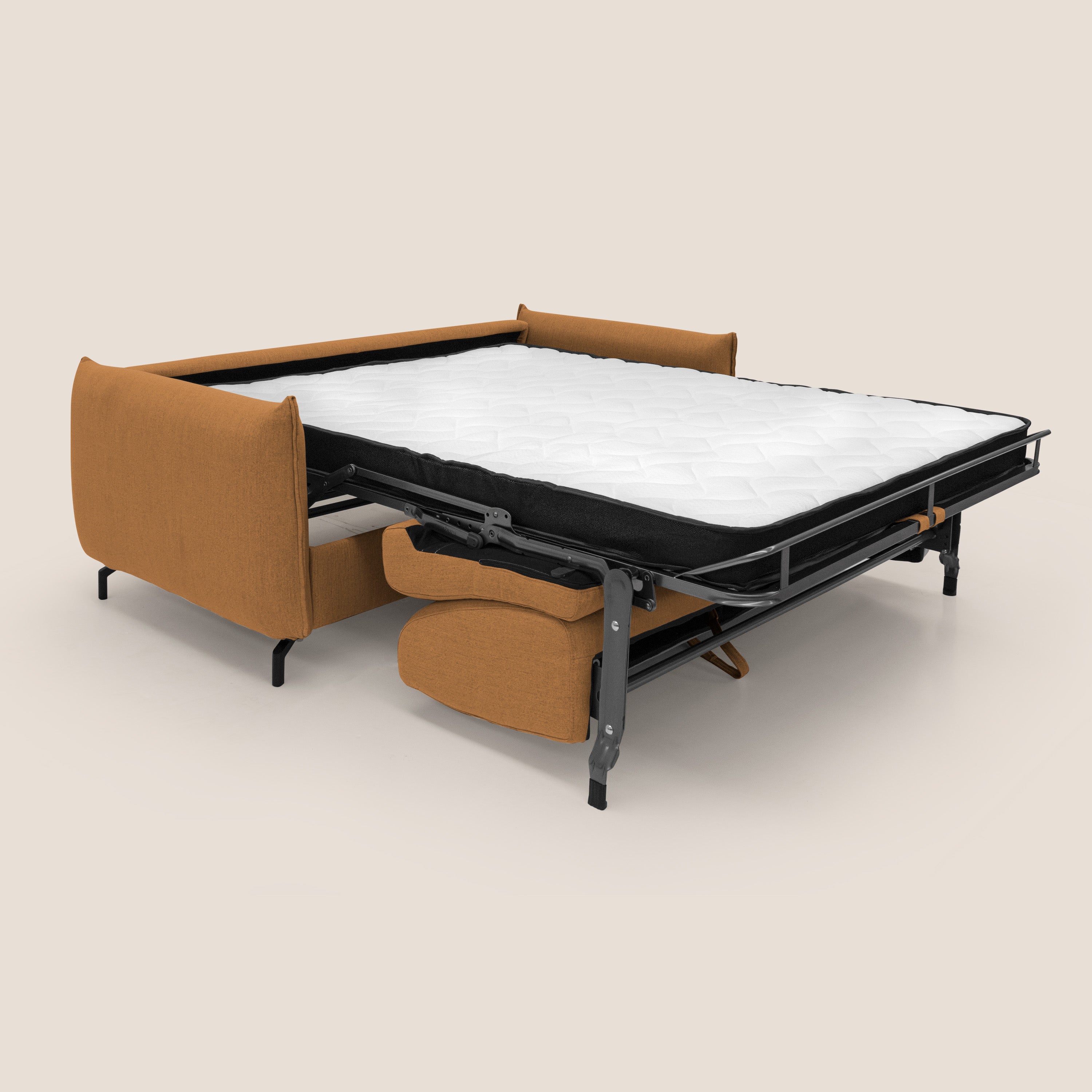 Divano Letto 3 Posti 215x95x96 cm in Tessuto Arancio