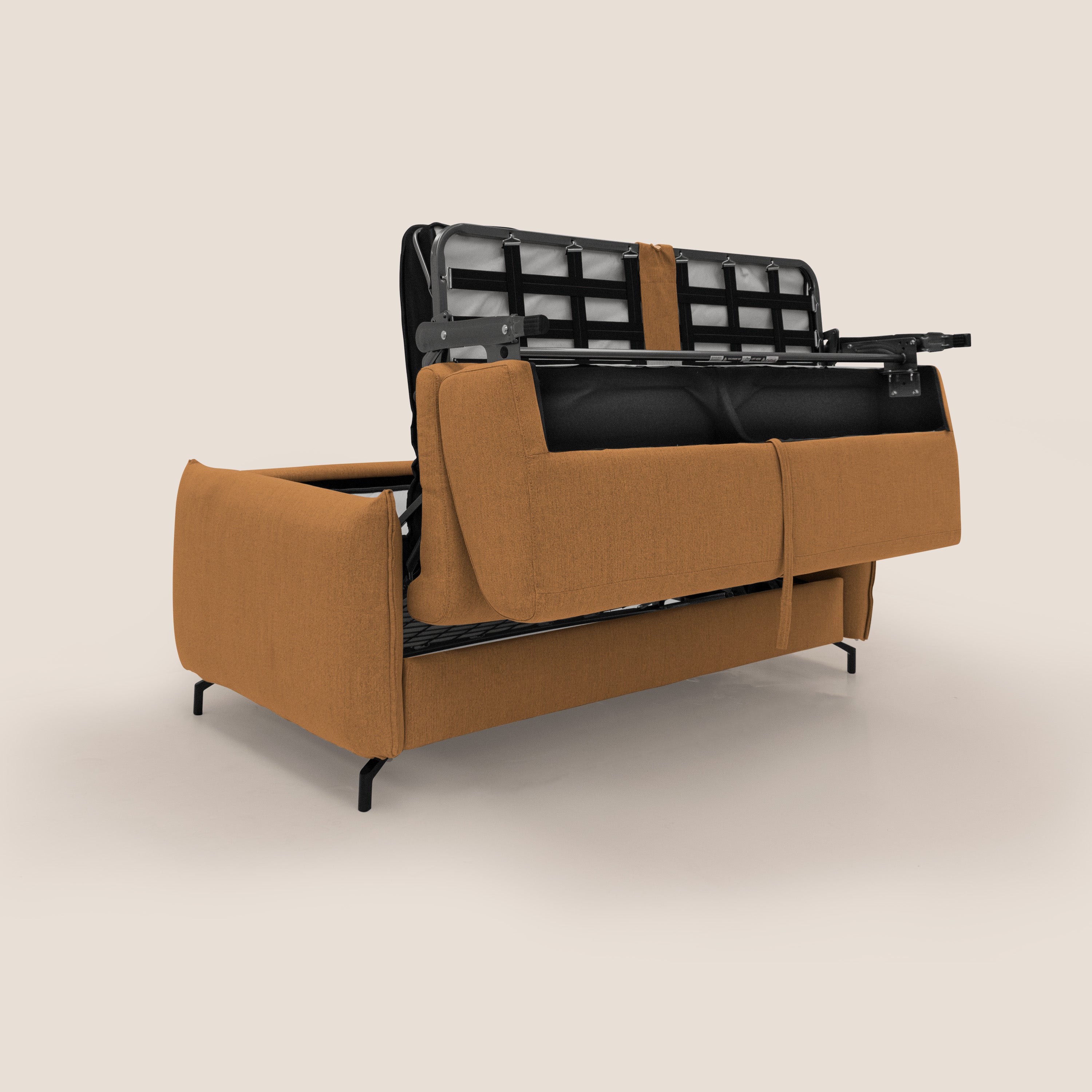 Divano Letto 3 Posti 195x95x96 cm in Tessuto Arancio
