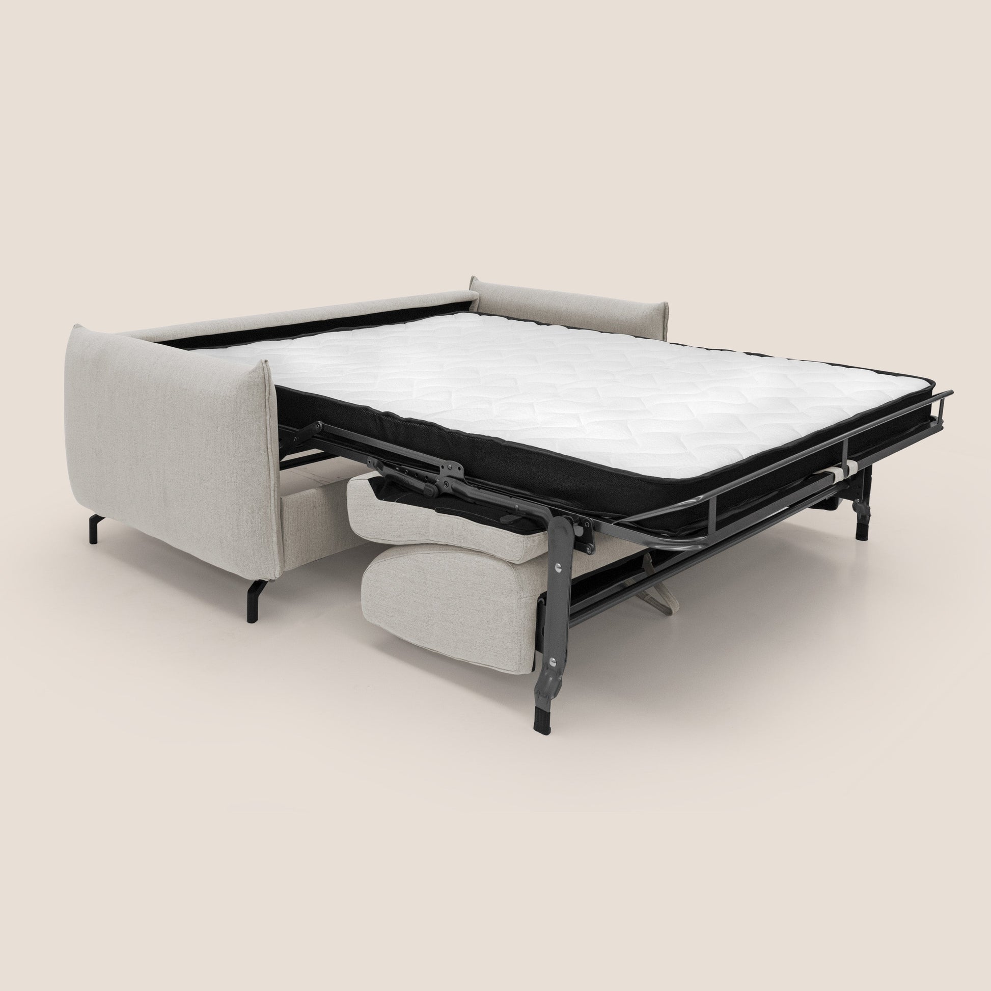 Divano Letto 3 Posti 215x95x96 cm in Tessuto Panna