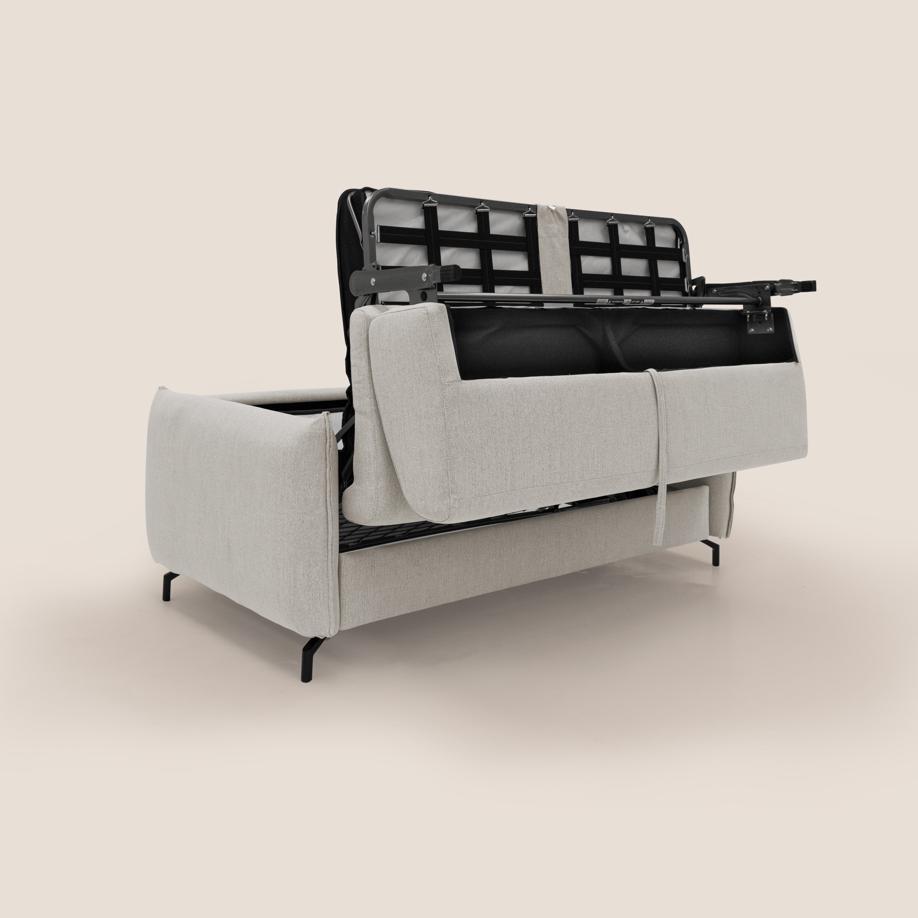 Divano Letto 3 Posti 195x95x96 cm in Tessuto Panna