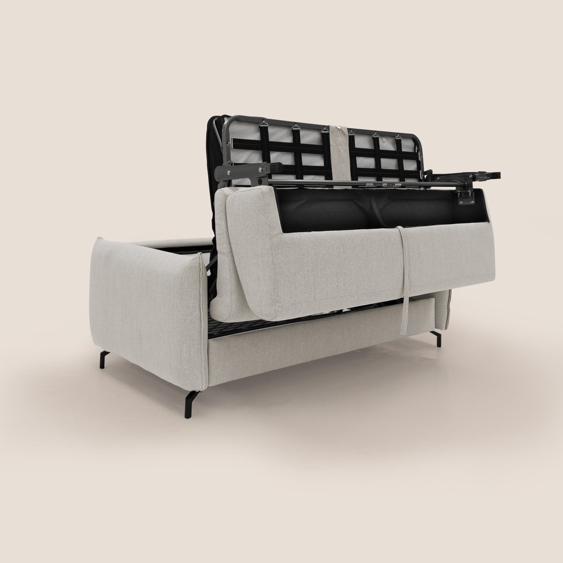Divano Letto 3 Posti 195x95x96 cm in Tessuto Panna