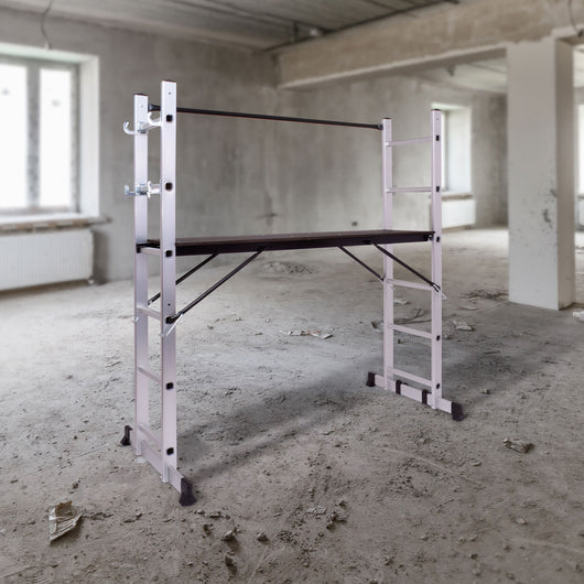 RIG 100 - Impalcatura Multifunzione Trabattello 3 in 1 H165,5 cm Scala in Alluminio con Ruot 