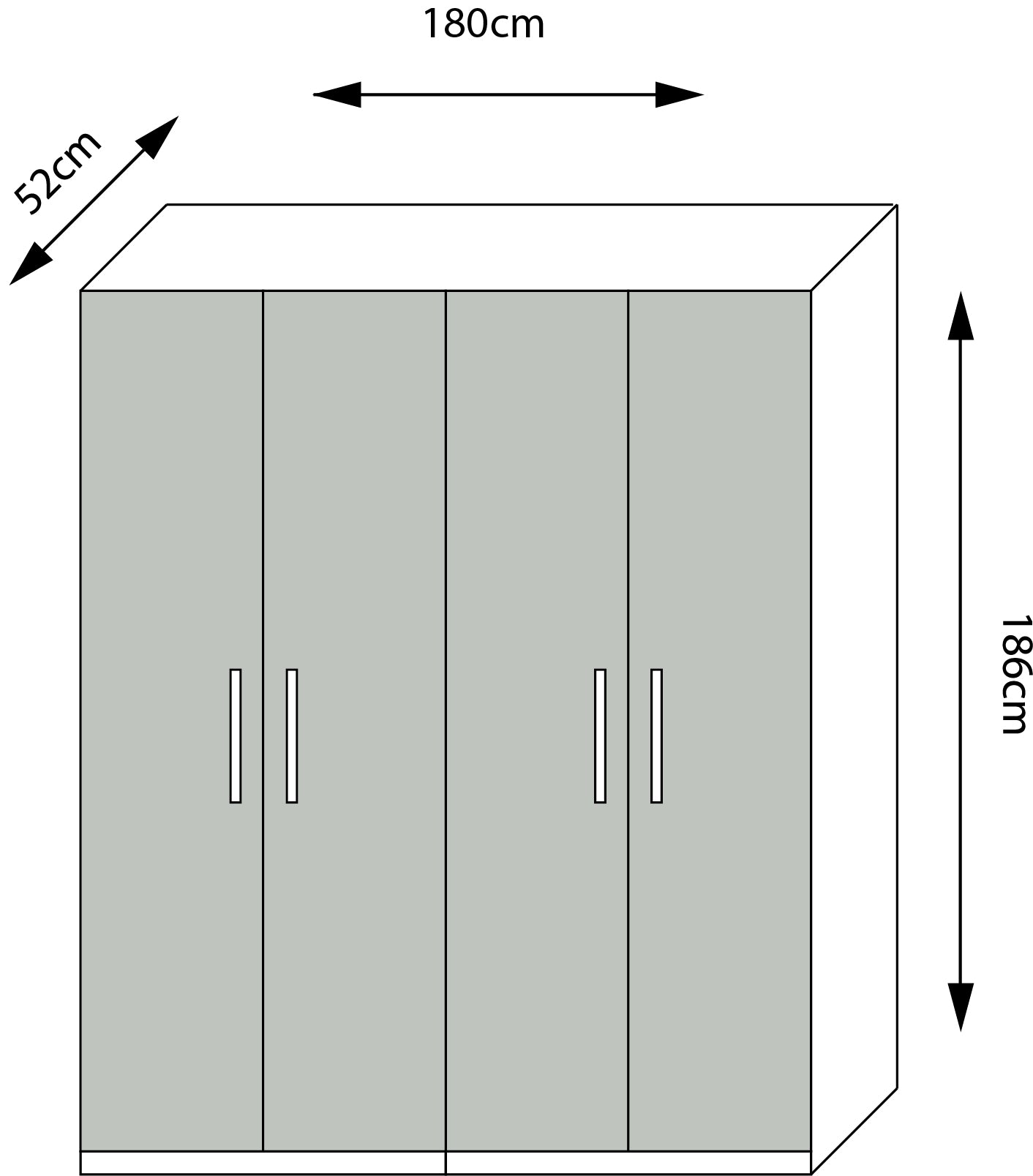 Armadio 4 ante con ripiano e appendiabiti 180X52X186H