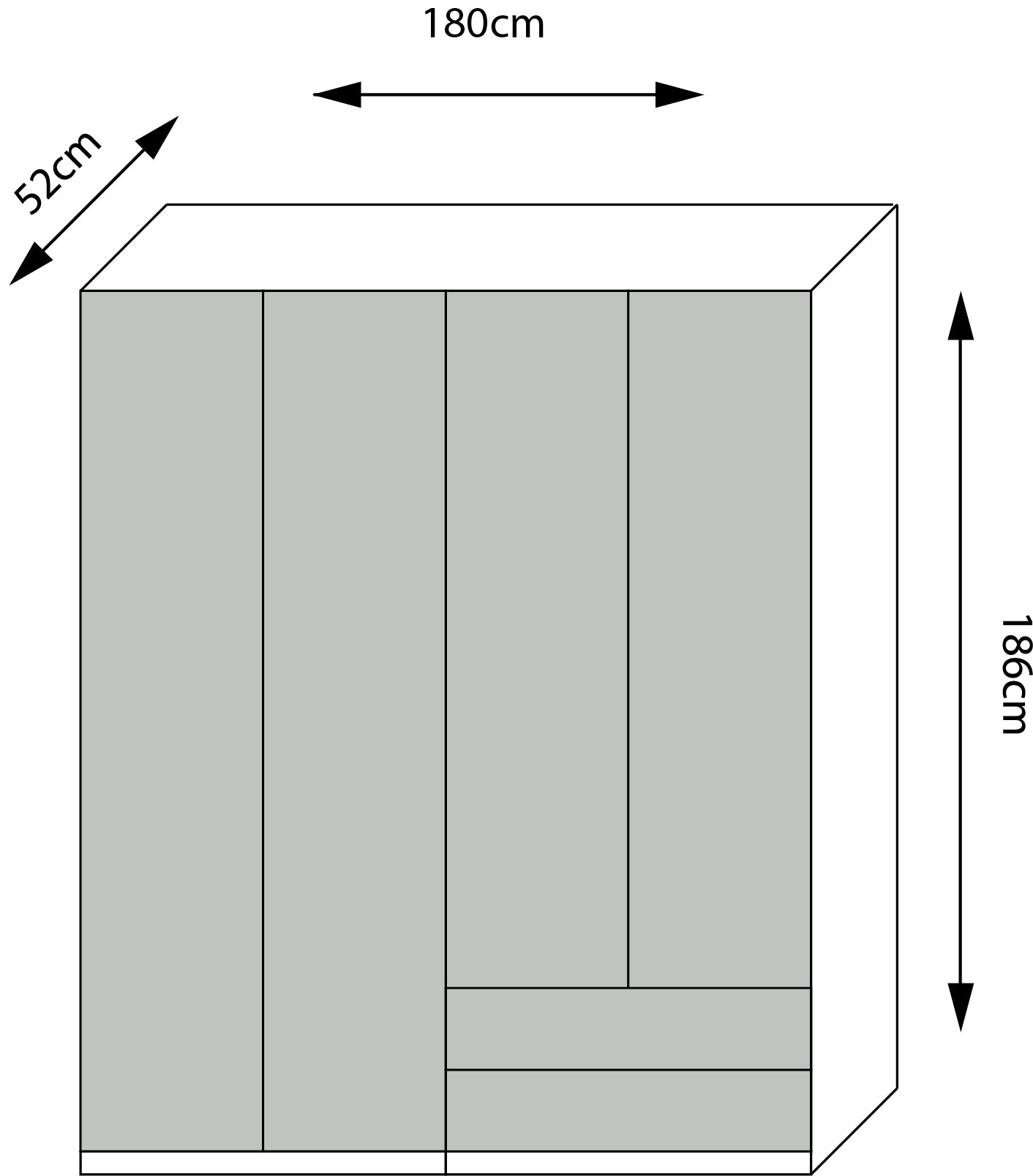 Armadio 4 ante e 2 cassetti con ripiano e appendiabiti 180X52X186H