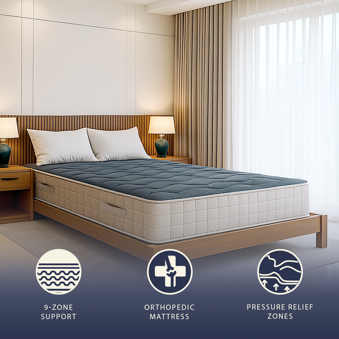 Materasso matrimoniale francese 140 x 200 cm in Memory Foam a 9 zone Altezza 20 cm Ortopedico Traspirante Ipoallergenico Rivestimento antiacaro e antibatterico Dispositivo Medico Classe 1