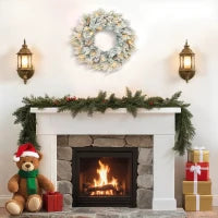 Ghirlanda Natalizia da 60 cm con Rami Innevati, 35 Luci LED con Timer e Pigne Decorative