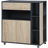 Carrello da Cucina Multiuso con Cassetto, Armadietto e Scaffale, 80x39x86.5cm, Legno e Nero