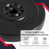 Set di 4 Dischi Pesi per Bilanciere e Manubri Peso Totale 30kg, 2x5kg e 2x10kg, Nero