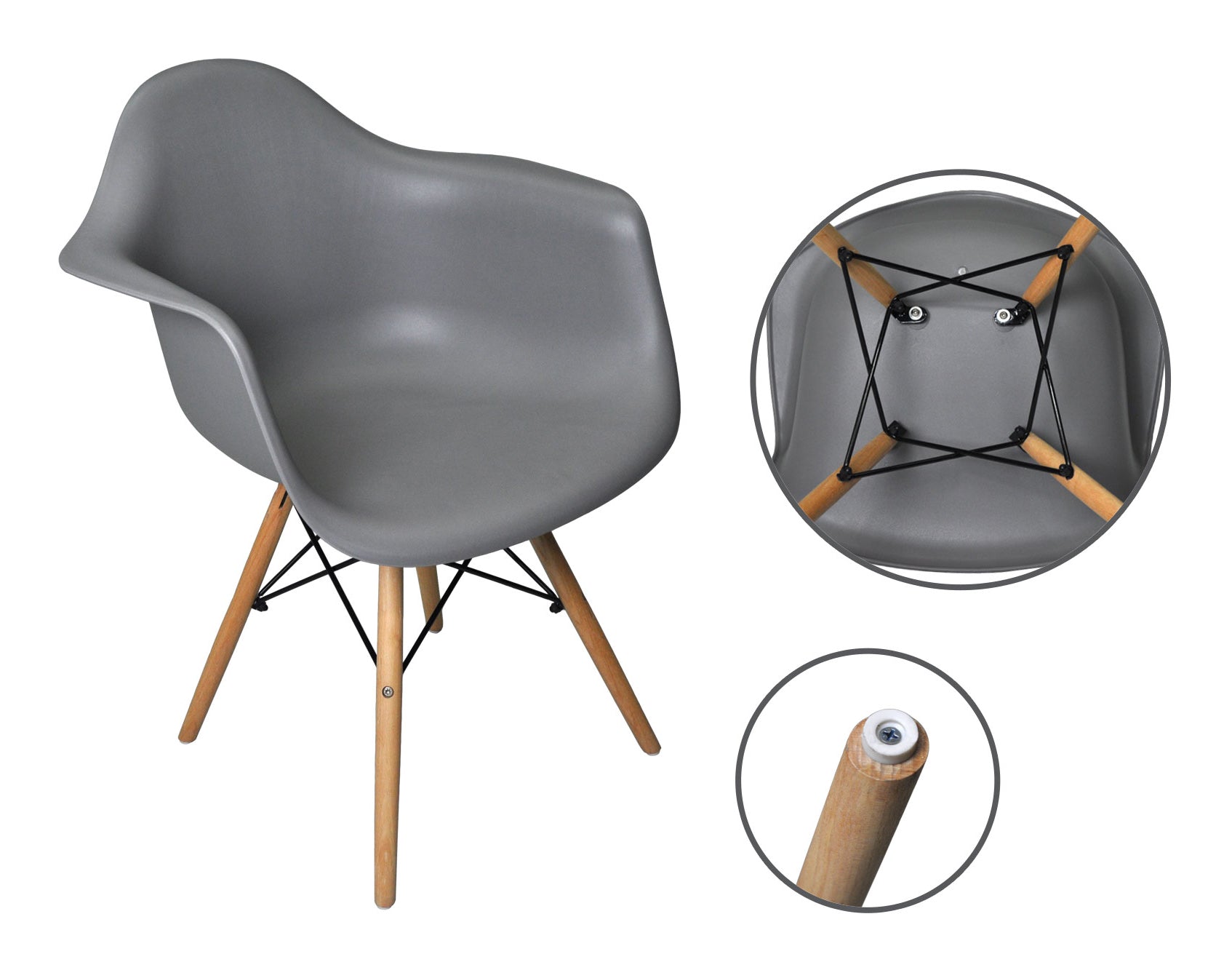 Sedia in plastica grigia, poltrona con piedi in legno (2 pz)  SD01DAPL