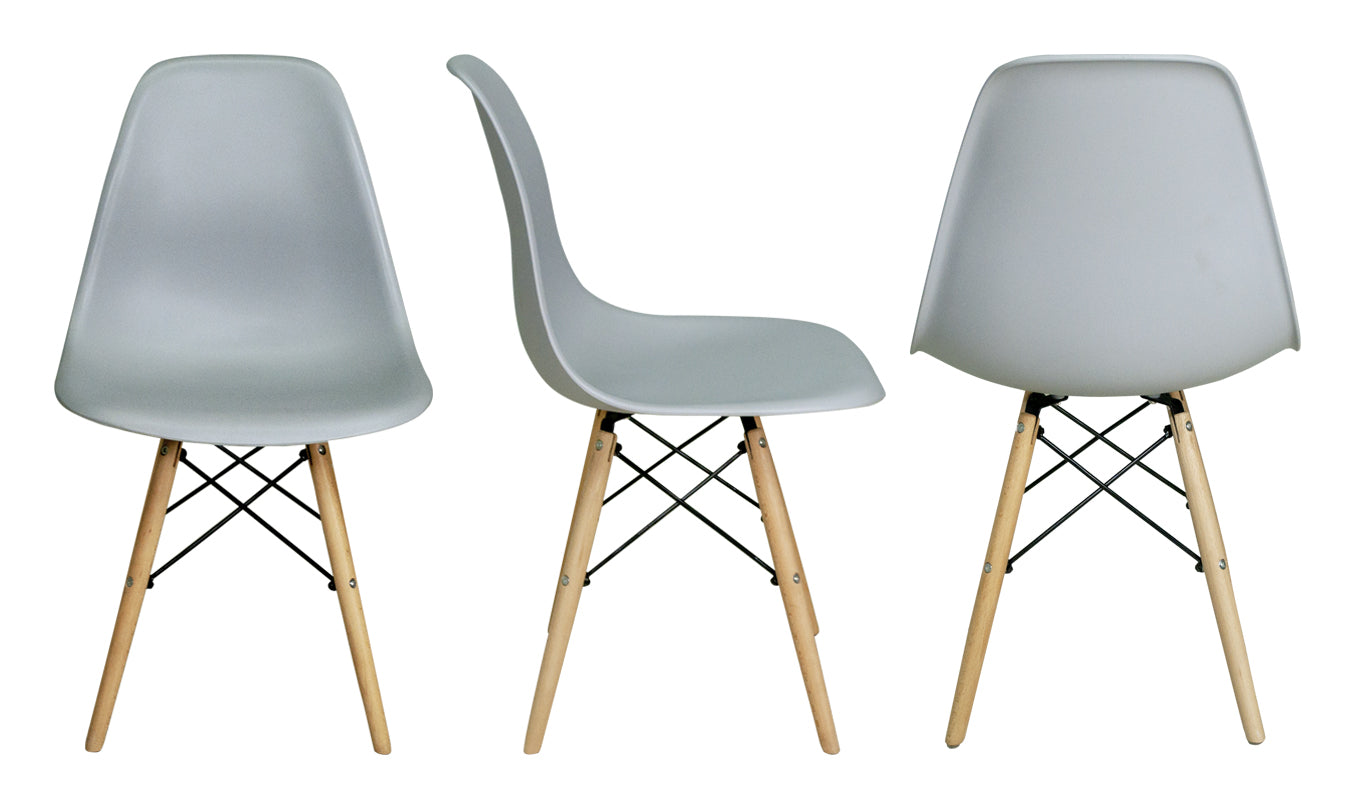 Sedia in plastica grigia con gamba, piede in legno (2 pz) - Colore: Grigio - SD01NOPL