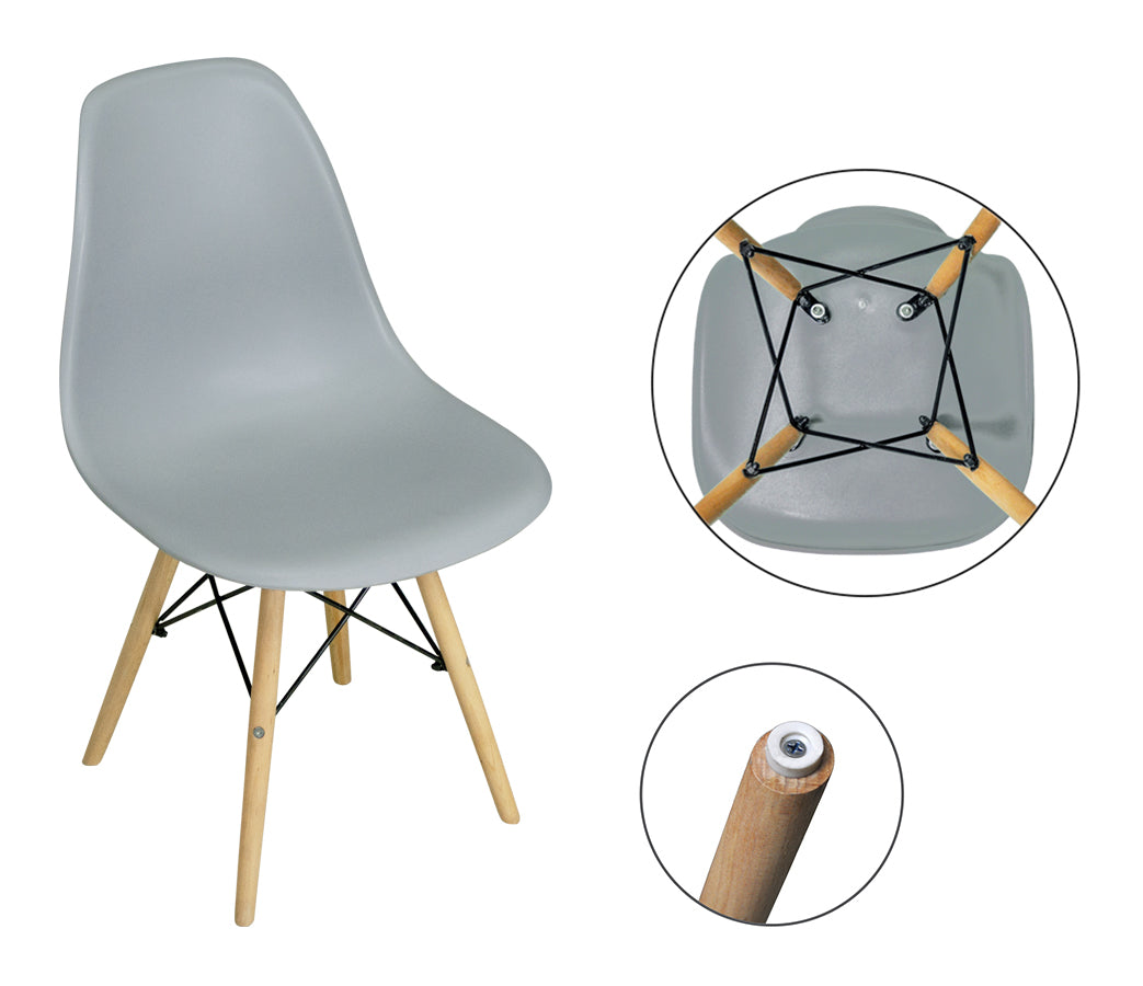 Sedia in plastica grigia con gamba, piede in legno (2 pz) - Colore: Grigio - SD01NOPL