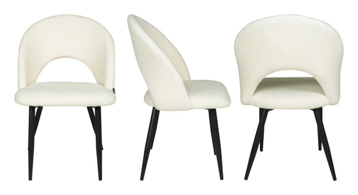 Sedia da pranzo imbottita in tessuto bianco bouclè - Zoe (2 pz.) SD08ZOPM