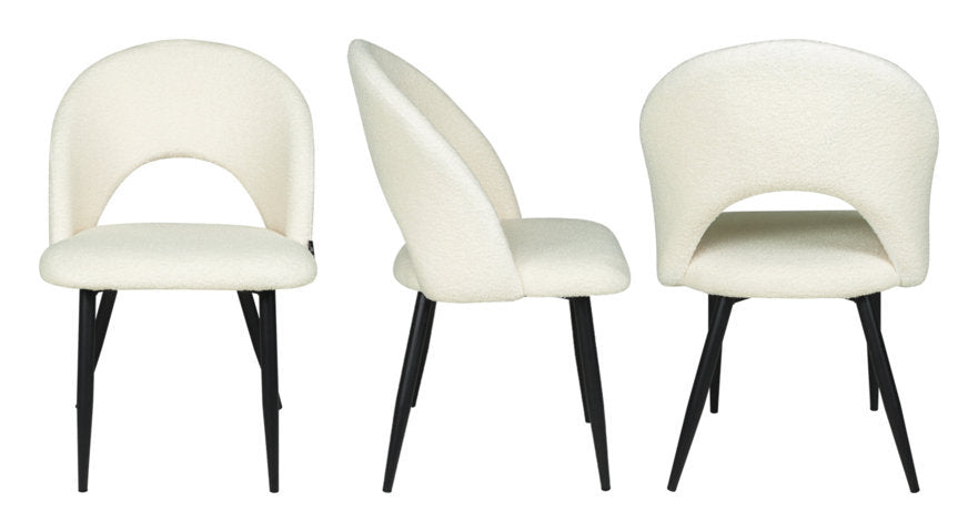 Sedia da pranzo imbottita in tessuto bianco bouclè - Zoe (2 pz.) SD08ZOPM
