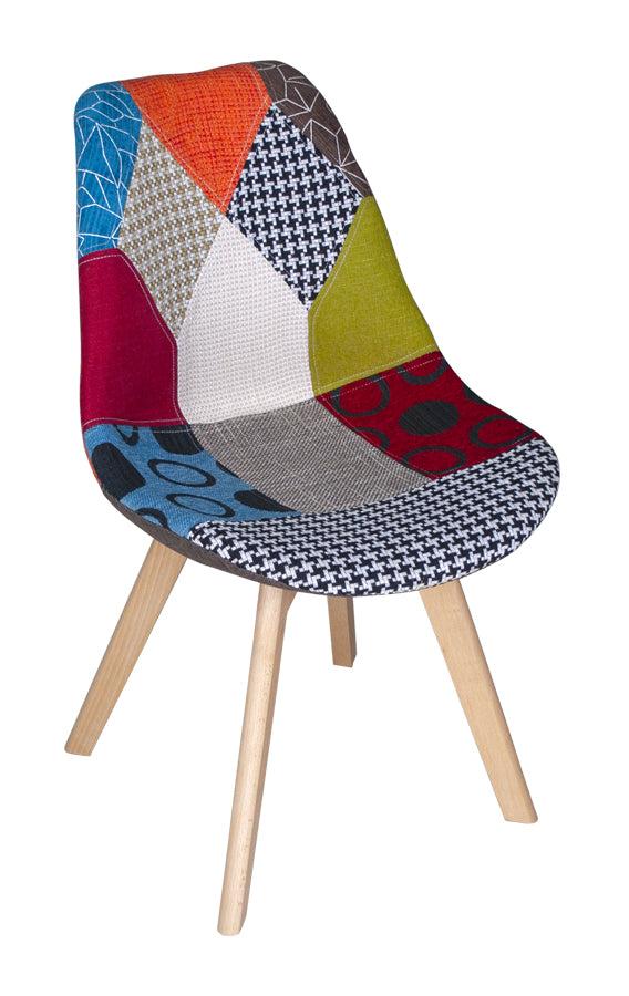 Sedia imbottita in tessuto patchwork con gamba in legno mod. Mia SD100MIPTW