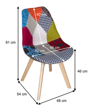 Sedia imbottita in tessuto patchwork con gamba in legno mod. Mia SD100MIPTW