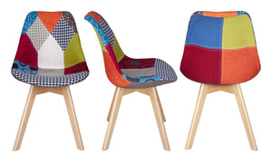 Sedia imbottita in tessuto patchwork con gamba in legno mod. Mia SD100MIPTW