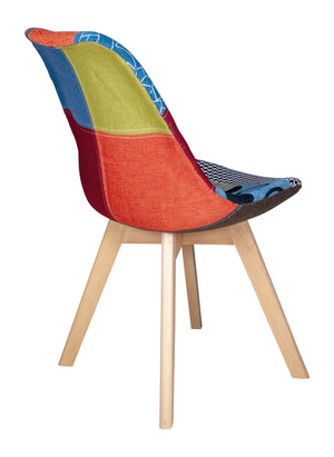 Sedia imbottita in tessuto patchwork con gamba in legno mod. Mia SD100MIPTW