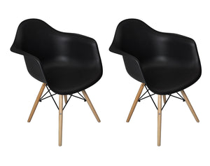 Sedia in plastica nera, poltrona con piedi in legno (2 pz)  SD10DAPL