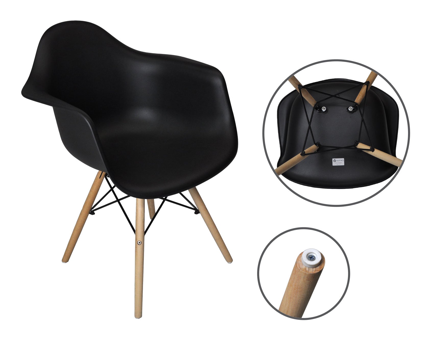 Sedia in plastica nera, poltrona con piedi in legno (2 pz)  SD10DAPL