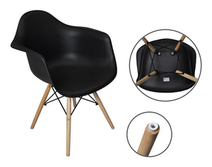 Sedia in plastica nera, poltrona con piedi in legno (2 pz)  SD10DAPL