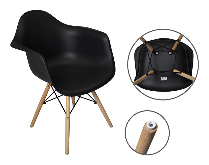 Sedia in plastica nera, poltrona con piedi in legno (2 pz)  SD10DAPL
