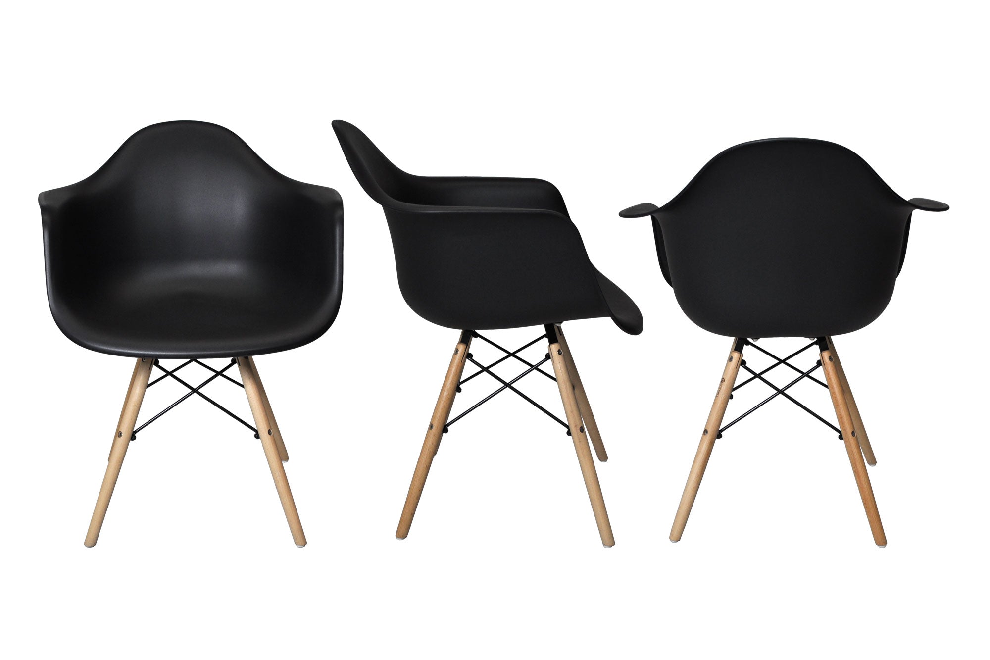 Sedia in plastica nera, poltrona con piedi in legno (2 pz)  SD10DAPL