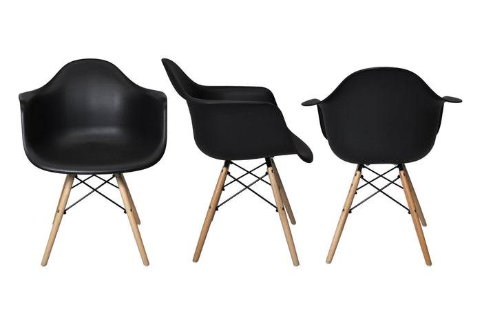 Sedia in plastica nera, poltrona con piedi in legno (2 pz)  SD10DAPL