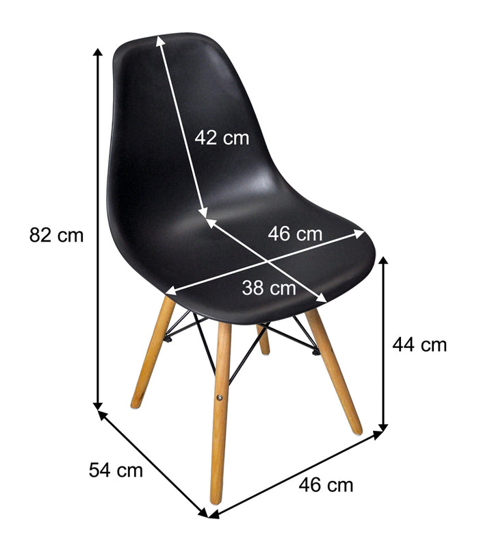 Sedia in plastica nera con gamba, piede in legno (2 pz) - Colore: Nero - SD10NOPL