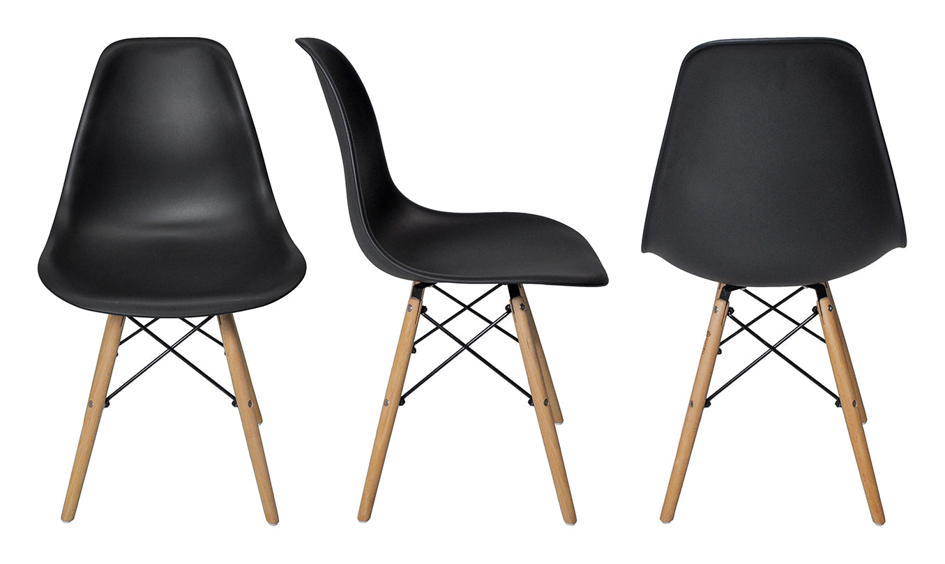 Sedia in plastica nera con gamba, piede in legno (2 pz) - Colore: Nero - SD10NOPL