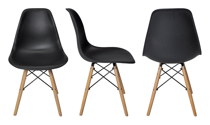 Sedia in plastica nera con gamba, piede in legno (2 pz) - Colore: Nero - SD10NOPL