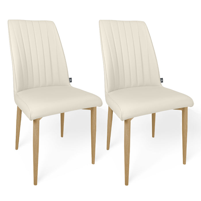 Sedia da pranzo imbottita in pelle beige – Francine (2 Pz.)