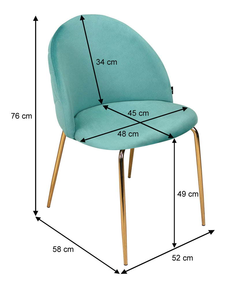 Sedia da pranzo imbottita mod. Nicole (2 pz) - Rivestimento: Velluto - Colore: Verde Tiffany - SD20NIG
